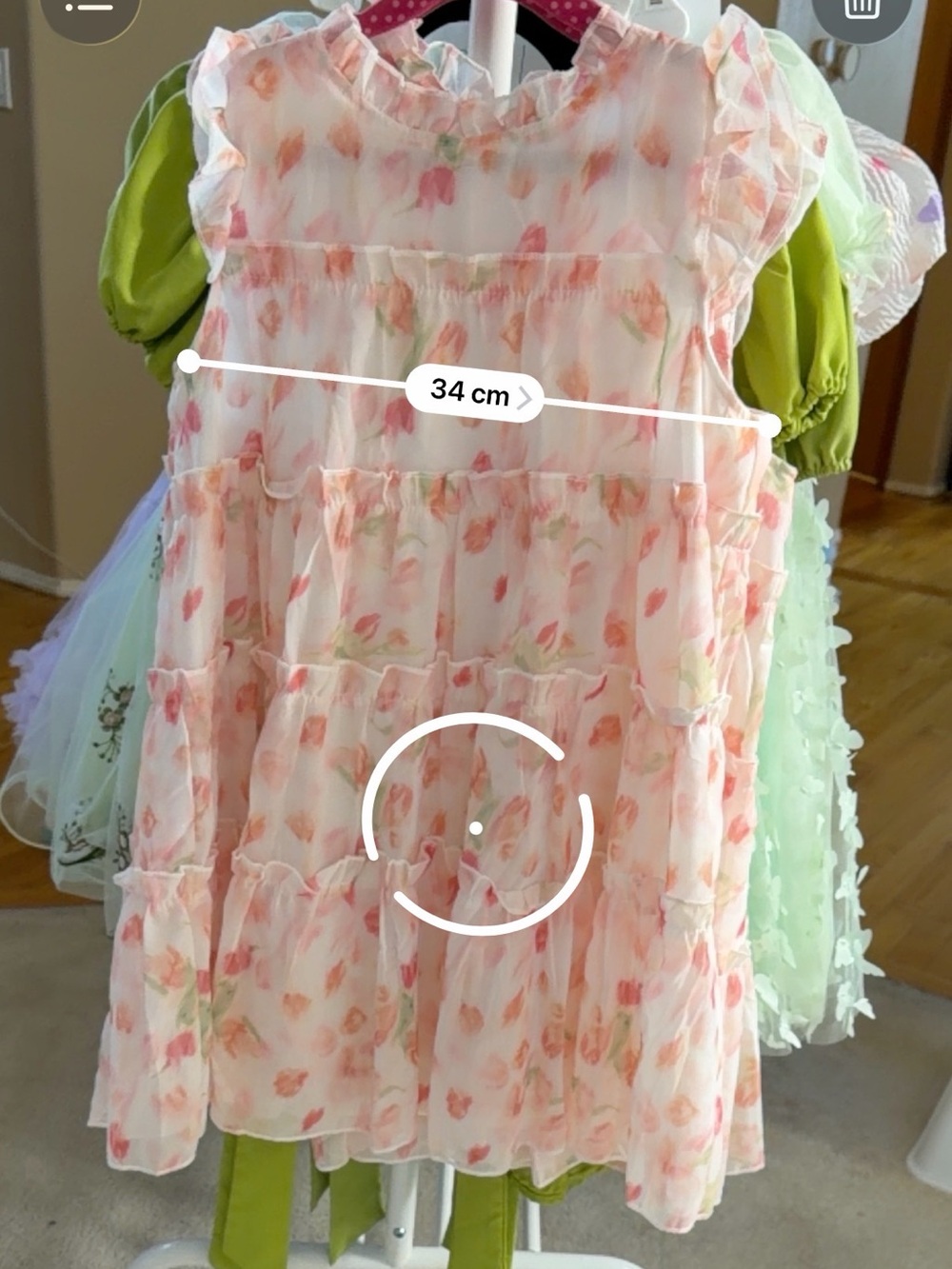 Girls' Floral Tiered Chiffon Dress - Pink 6-7 - Picture 11 of 12